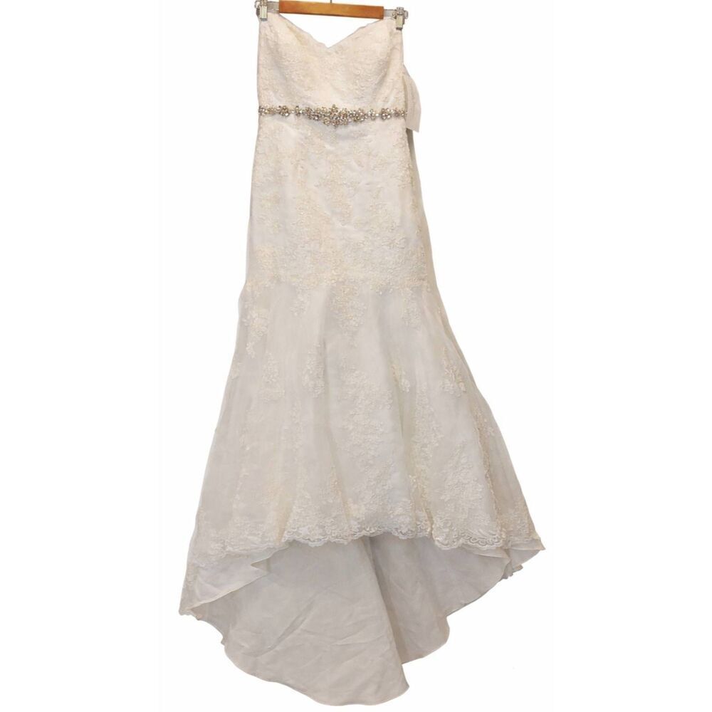 Davids bridal womens size 14 wedding dress white lace strapless $999